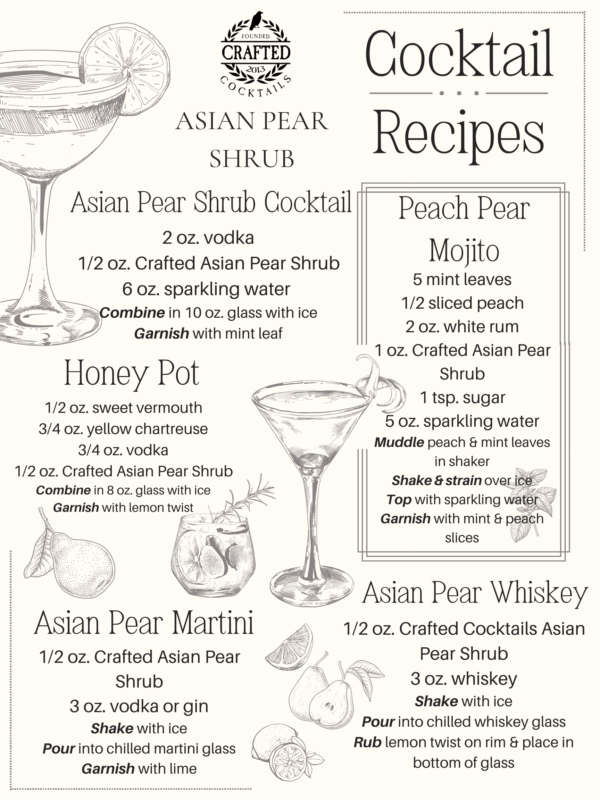 Crafted Cocktails Asian pear shrub cocktail recipes, cocktail enhance perfect for any event or gift