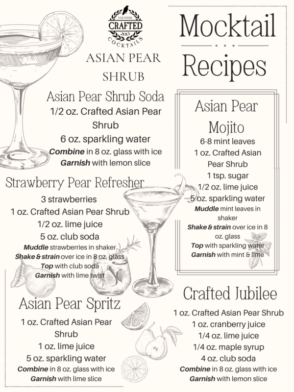 Crafted Cocktails Asian pear shrub mocktail recipes, cocktail enhance perfect for any event or gift