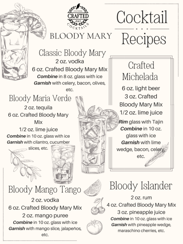 Crafted Cocktails Bloody Mary Mix recipes, perfect for any event or gift