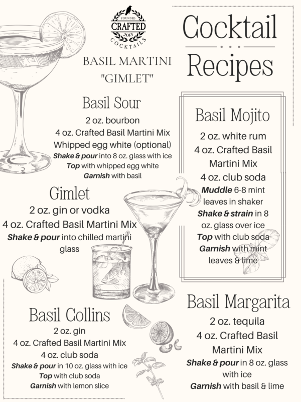 Crafted Cocktails Basil Martini Gimlet Mix cocktail recipes, perfect for any event or gift