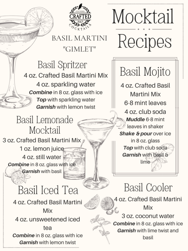 Crafted Cocktails Basil Martini Gimlet Mix mocktail recipes, perfect for any event or gift