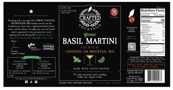 Basil Martini Gimlet Cocktail Mocktail Mixer Cocktails Mixers Low Calorie Natural Nutrition Facts