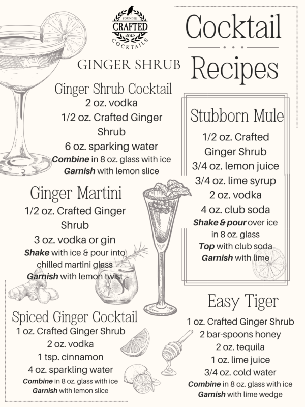 Crafted Cocktails Ginger shrub cocktail recipes, cocktail enhance perfect for any event or gift