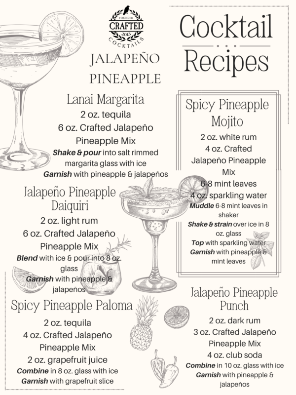 Crafted Cocktails Jalapeno Pineapple Mix cocktail recipes, perfect for any event or gift