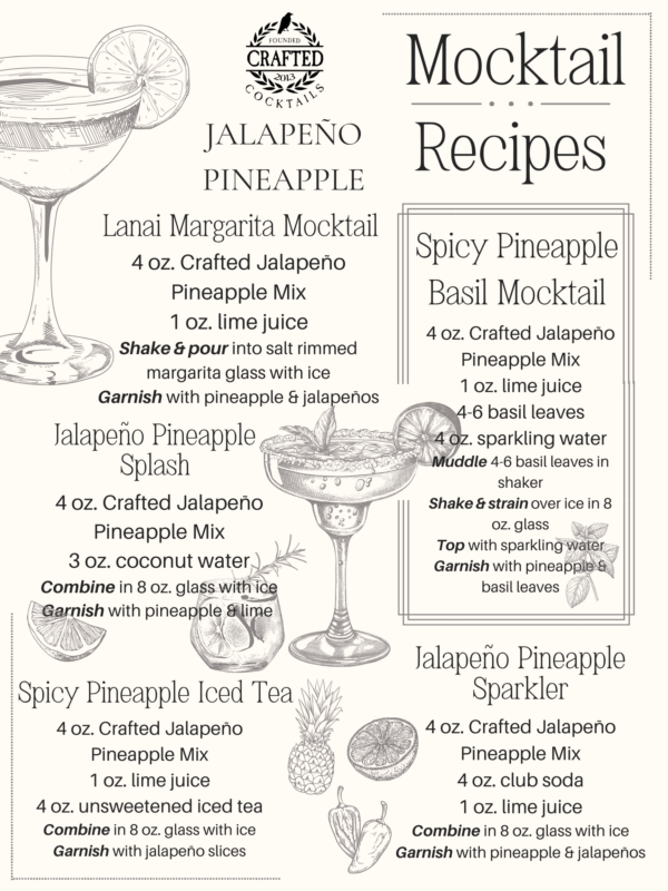 Crafted Cocktails Jalapeno Pineapple Mix mocktail recipes, perfect for any event or gift