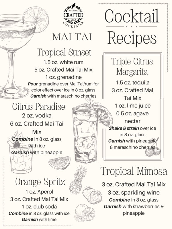 Crafted Cocktails Mai Tai Mix cocktail recipes, perfect for any event or gift