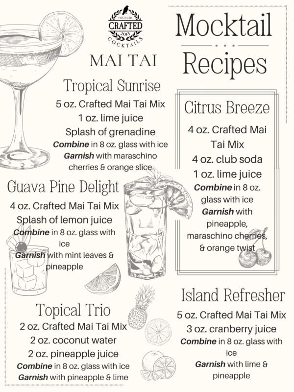 Crafted Cocktails Mai Tai Mix mocktail recipes, perfect for any event or gift