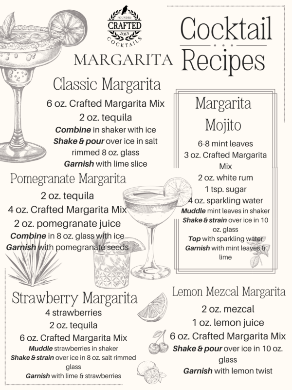 Crafted Cocktails Margarita mix cocktail recipes, perfect for any event or gift